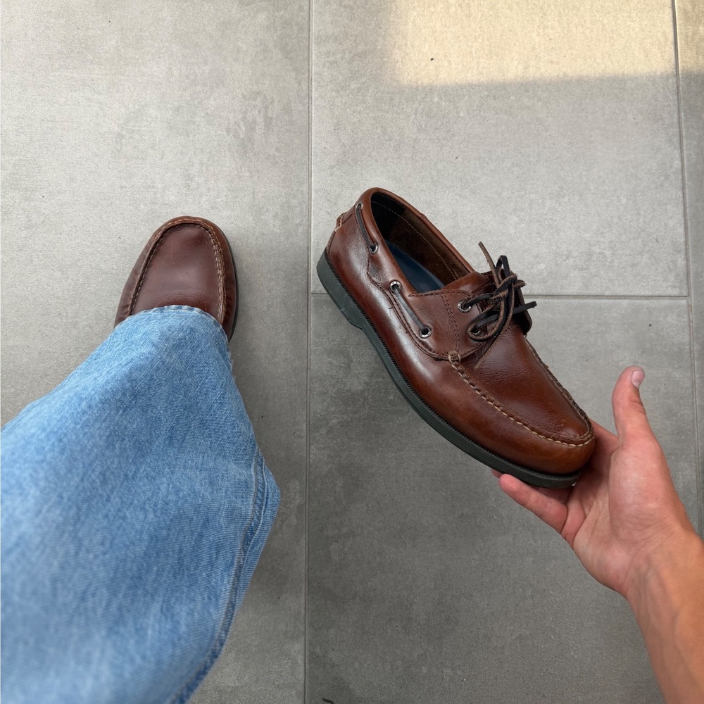Vintage Dockers Mens Brown Leather Boat Shoes Loafers Polished Size 9.5W